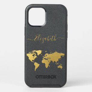 World map gold travelers personalized OtterBox symmetry iPhone 12 case