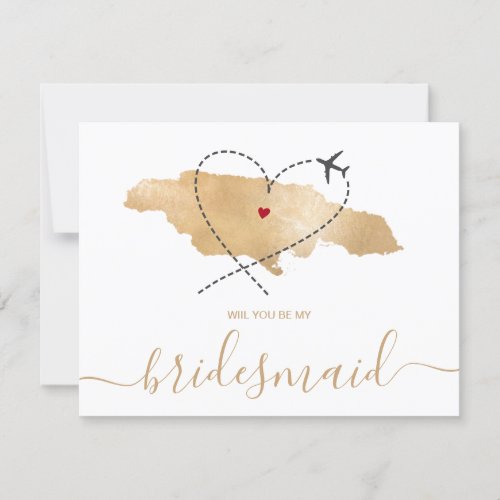 World Map Gold Will You Be My Bridesmaid Invitation