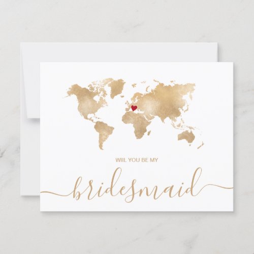 World Map Gold Will You Be My Bridesmaid