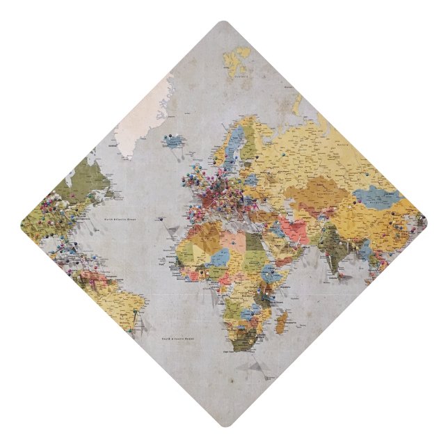 world map graduation cap topper (Front)