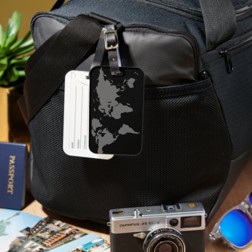 World Map Gray Blk Luggage Tag