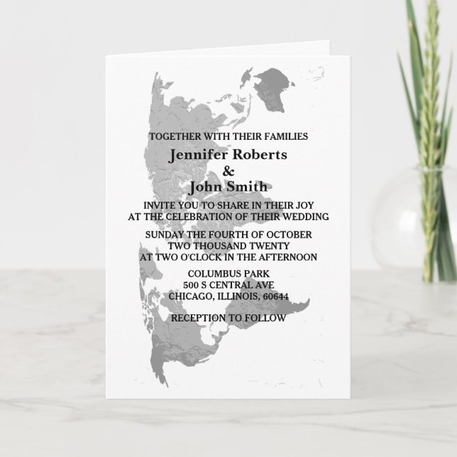 World Map Gray White Simple Modern Wedding 2023 Invitation (Front)
