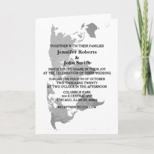 World Map Gray White Simple Modern Wedding 2023 Invitation