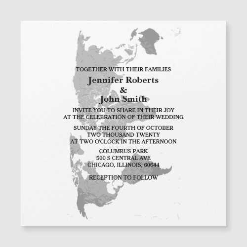 World Map Gray White Simple Modern Wedding 2023 Magnetic Invitation