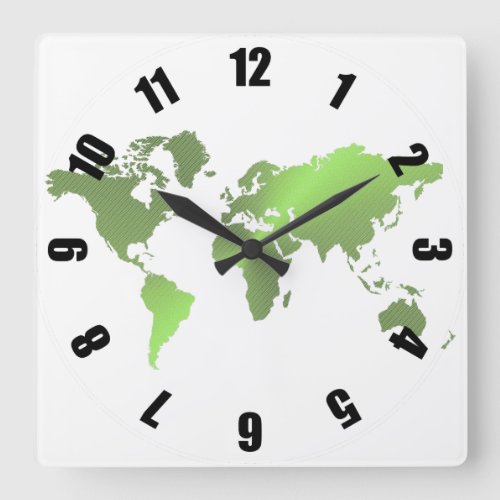 world map green metal clock