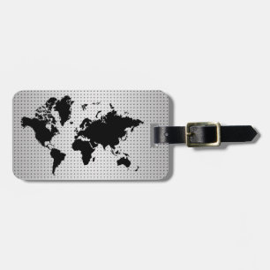 World Map Grey Faux Professional Black Metal Luggage Tag