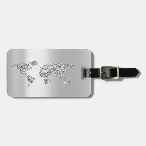 World Map Grey Gray Address Name Elegant Luggage Tag