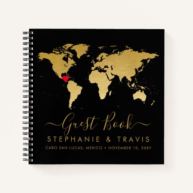 World Map Heart Destination Guest Book (Front)