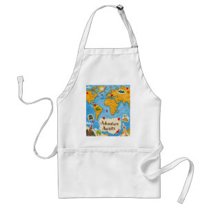 World Map Heart Pins Adventure Awaits  Adult Apron