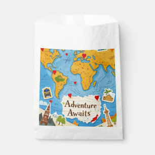 World Map Heart Pins Adventure Awaits Favor Bag