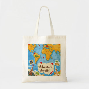 World Map Heart Pins Adventure Awaits Tote Bag