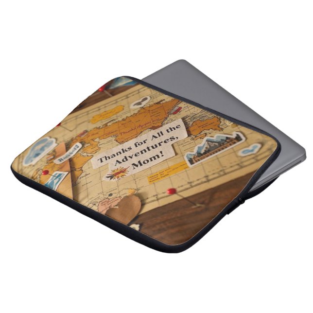 World map heart pins and landmarks laptop sleeve (Front Top)