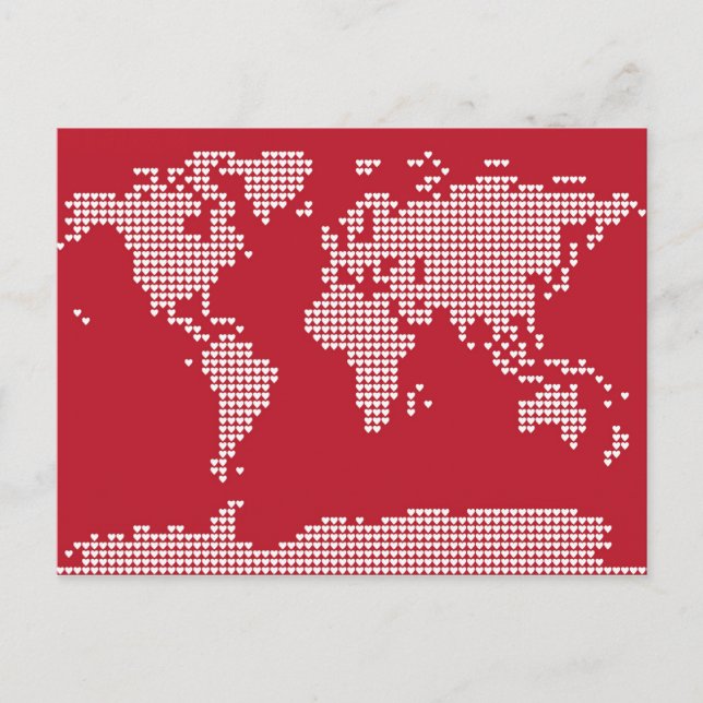 World Map Hearts Postcard (Front)