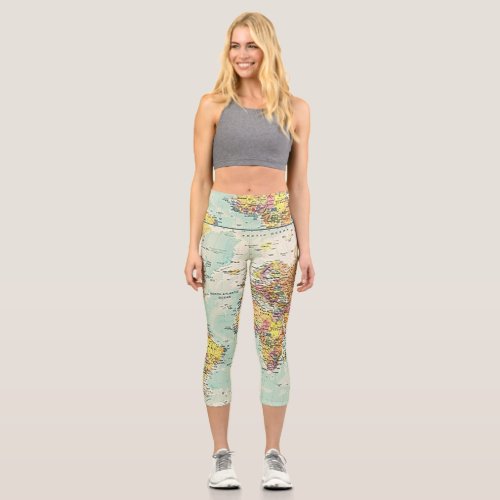 World Map High Waisted Capris