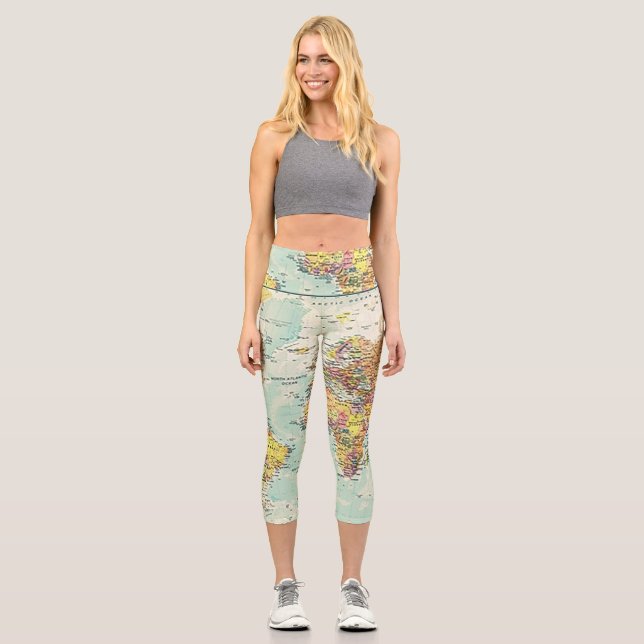World Map High Waisted Capris (Front)