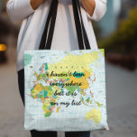 World Map - I haven't been everywhere... Tote Bag<br><div class="desc">World Map Tote Bag - Hey travelers! Check out this awesome tote bag with a very colorful and eye catching world map. Featuring the text "I haven't been everywhere but it's on my list". The text can be changed to anything you like. This tote bag will add a very funky...</div>