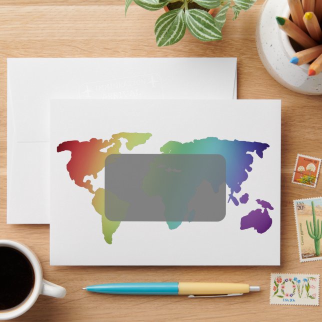 World Map Immigration Stamp Destination Wedding En Envelope (Desk)