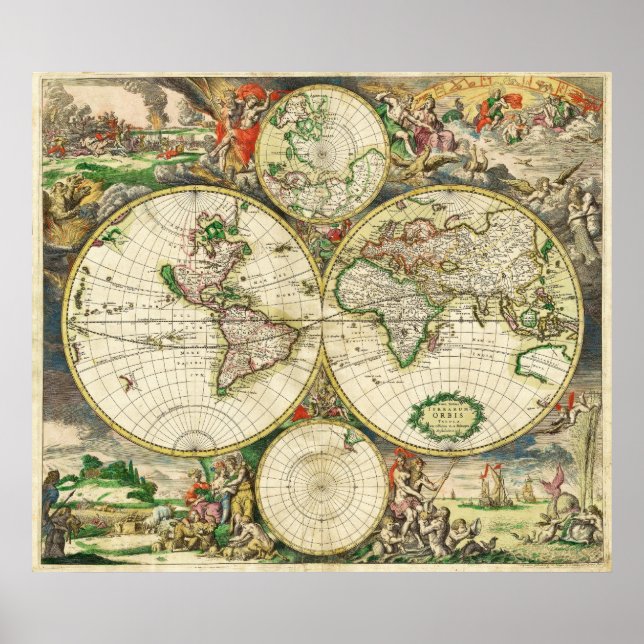 World Map in 1689 by Gerard van Schagen Poster (Front)