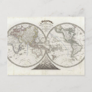 World Map in 2 Hemispheres Postcard