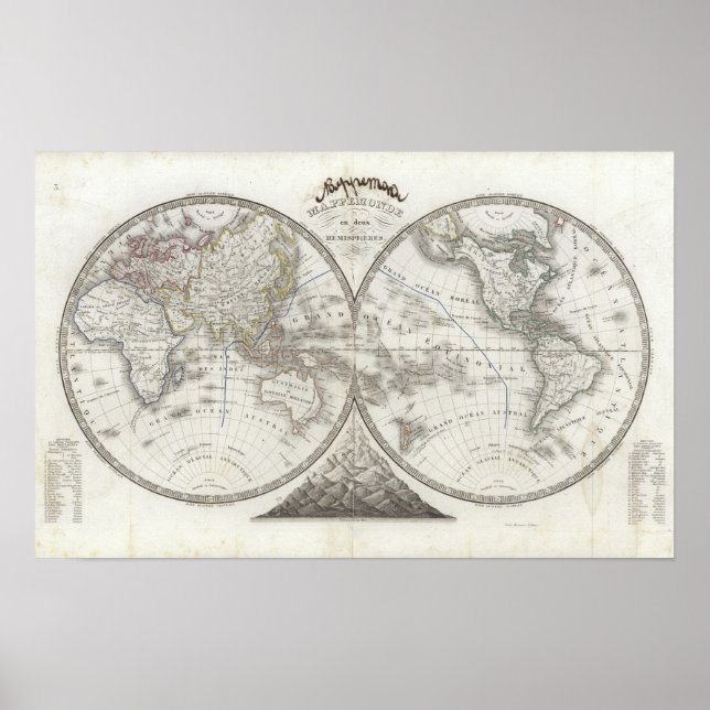 World Map in 2 Hemispheres Poster (Front)