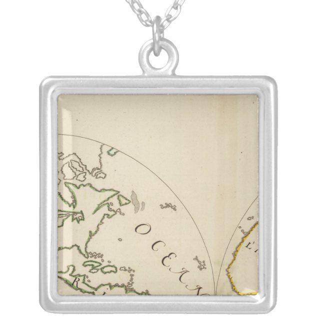 World Map in 4 Parts Silver Plated Necklace (Front)