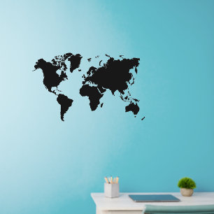 World Map in Black on 36" sq Wall Decal