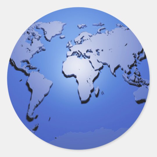 world map in blue classic round sticker zazzlecom