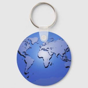 World Map in Blue Keychain