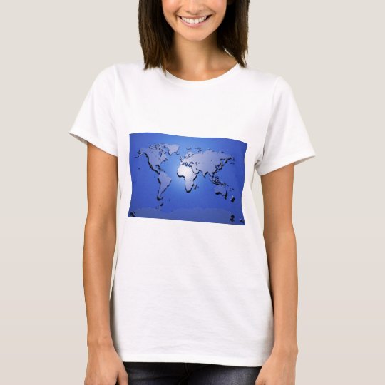 World Map in Blue T-Shirt