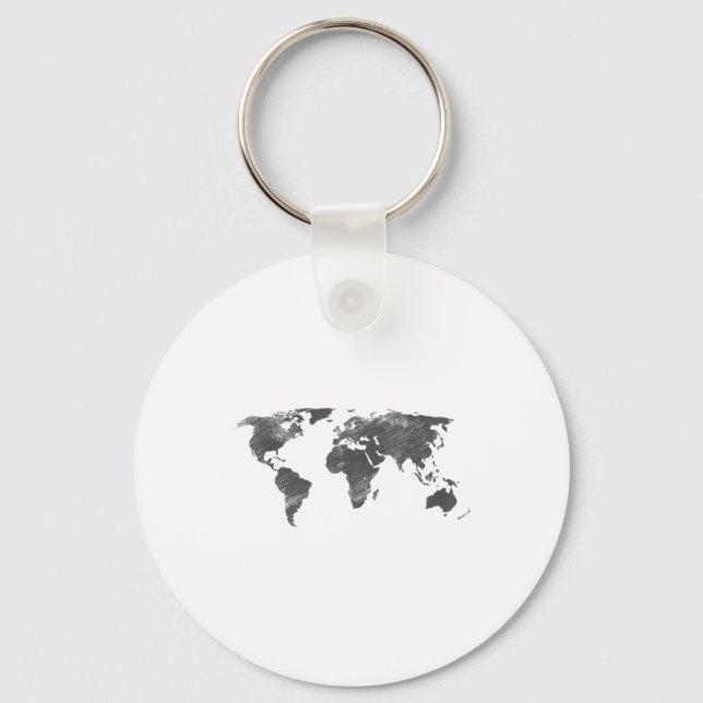 World Map In Grey, The World Maps _1  Keychain (Front)