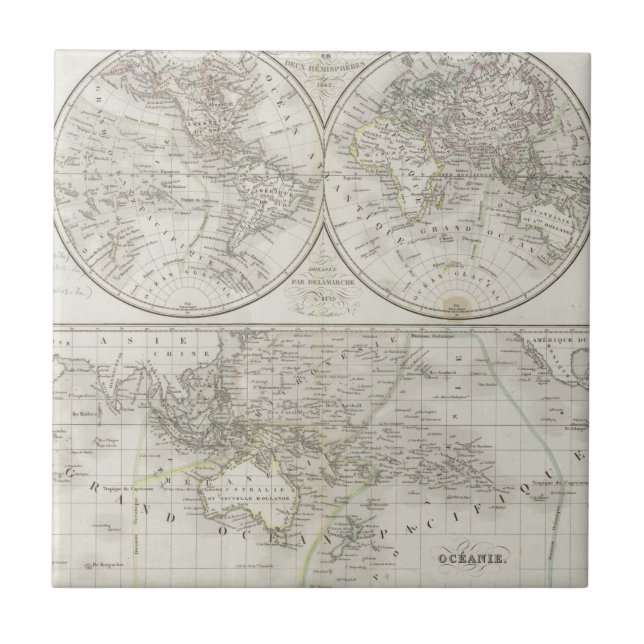 World Map in Two Hemispheres Ceramic Tile (Front)