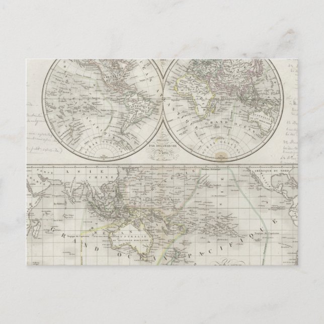 World Map in Two Hemispheres Postcard (Front)
