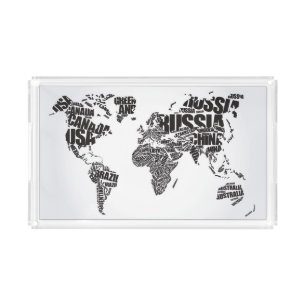 World Map in Typography Acrylic Tray