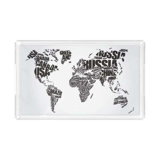 World Map in Typography Acrylic Tray (Front)