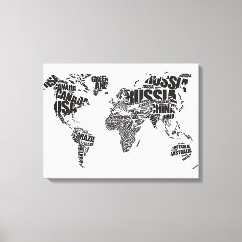 World Map in Typography Canvas Print