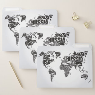 World Map in Typography File Folder