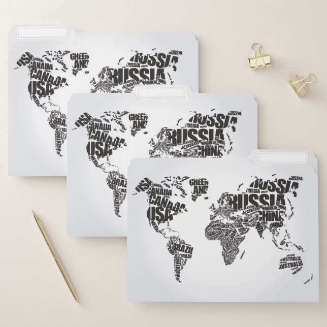 World Map in Typography File Folder (Set)