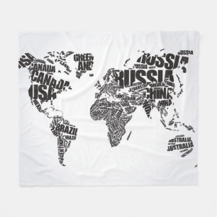 World Map in Typography Fleece Blanket