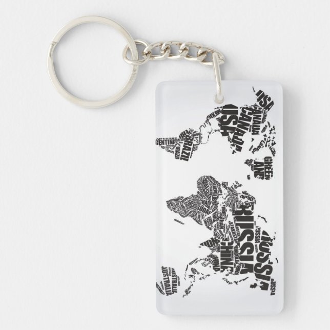 World Map in Typography Keychain (Front)