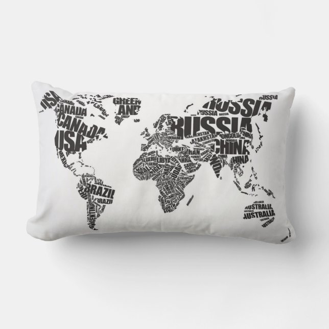 World Map in Typography Lumbar Pillow (Front)