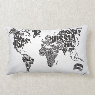World Map in Typography Lumbar Pillow