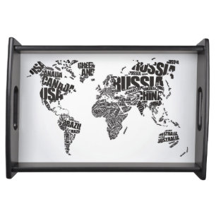 World Map in Typography Serving Tray