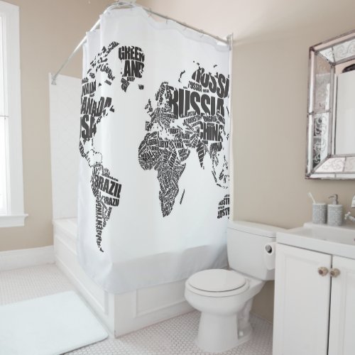 World Map in Typography Shower Curtain