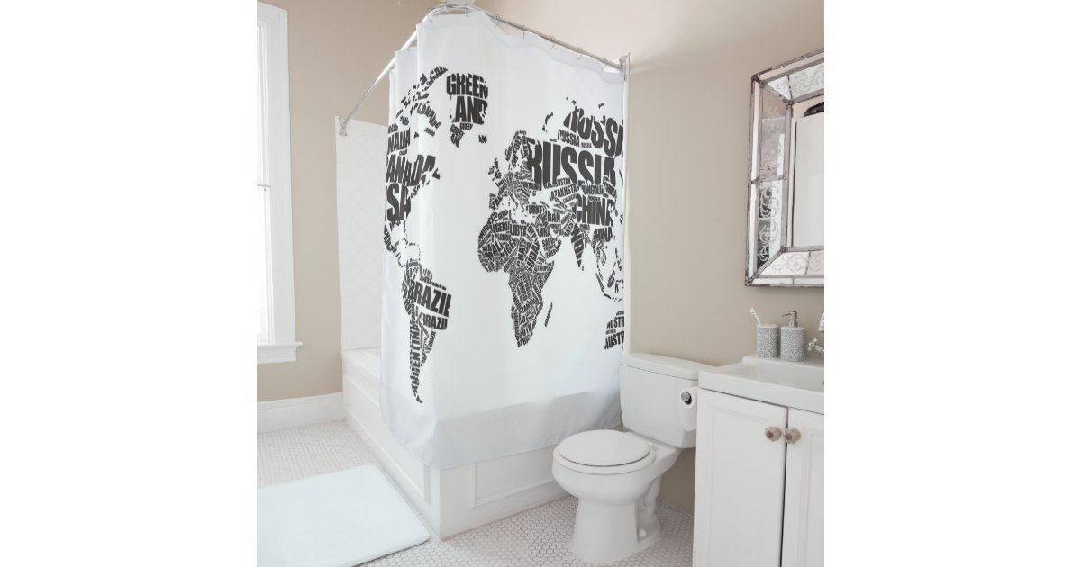 World Map in Typography Shower Curtain | Zazzle