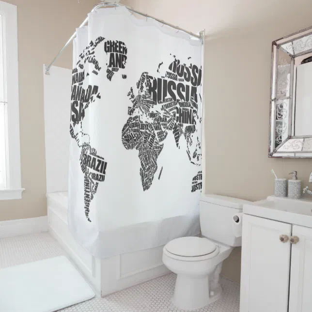 World Map in Typography Shower Curtain | Zazzle