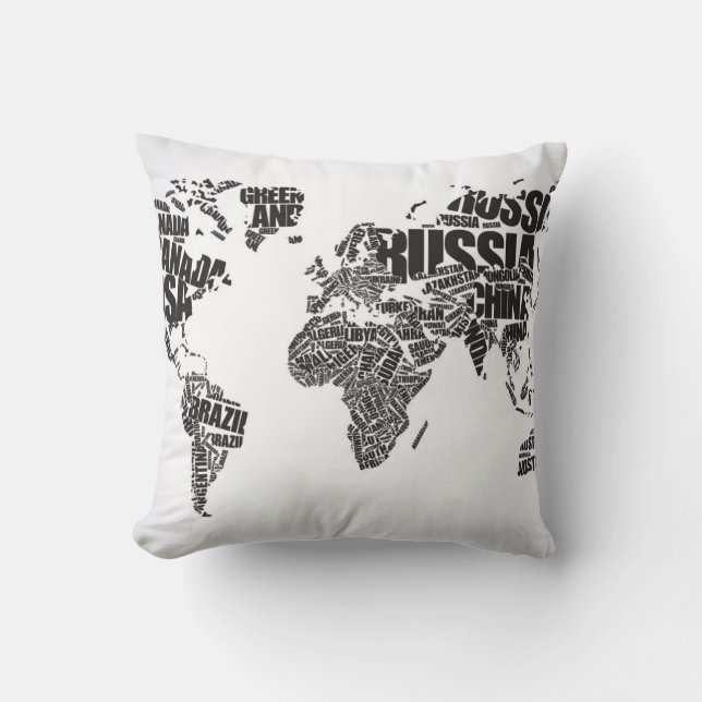 World Map in Typography Throw Pillow (Front)