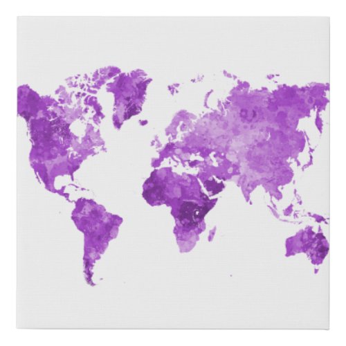 World map in watercolor 08 Purple Faux Canvas Print