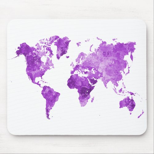 World map in watercolor 08 Purple Mouse Pad