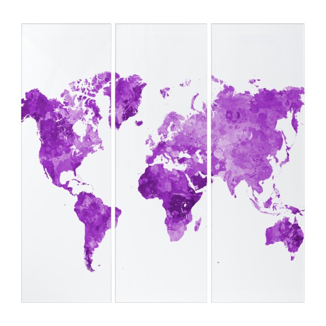 World map in watercolor 08 Purple Triptych (Front)