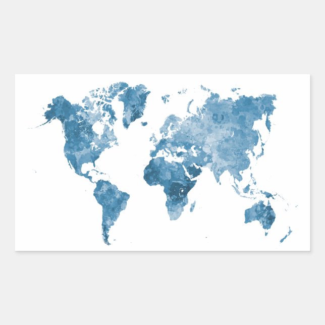 World map in watercolor 09 Blue Rectangular Sticker (Front)